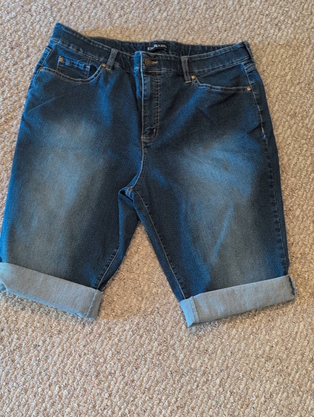 Kim Rogers Dark Wash Denim Rolled Hem Bermuda Shorts
